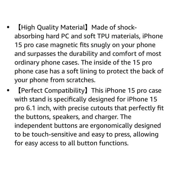 Ring Stand Case for iPhone 15 Pro 6.1” Magnetic Charging Rotatable Kickstand - Picture 9 of 10